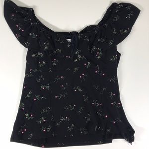 Nanette Lepore black floral off shoulder blouse